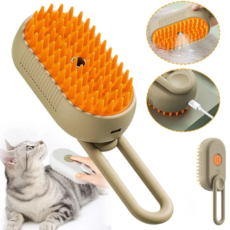 Freya | Escova a Vapor 3 em 1 para Pets | Massagem, Antipelos e Spray | Durável