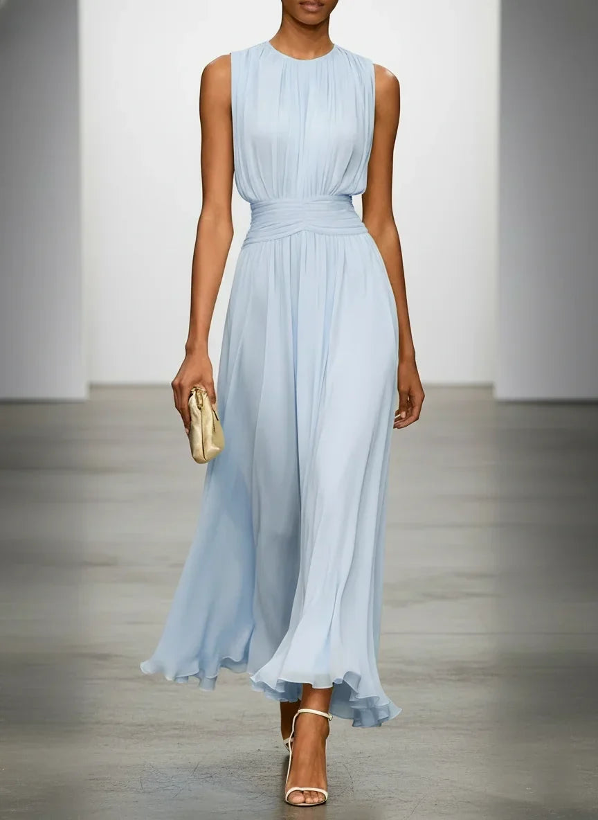 Vestido Longo em Chiffon Franzido Mulher