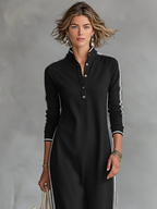 Vestido Maxi Sweatshirt Gola Colarinho Feminino Minimalista