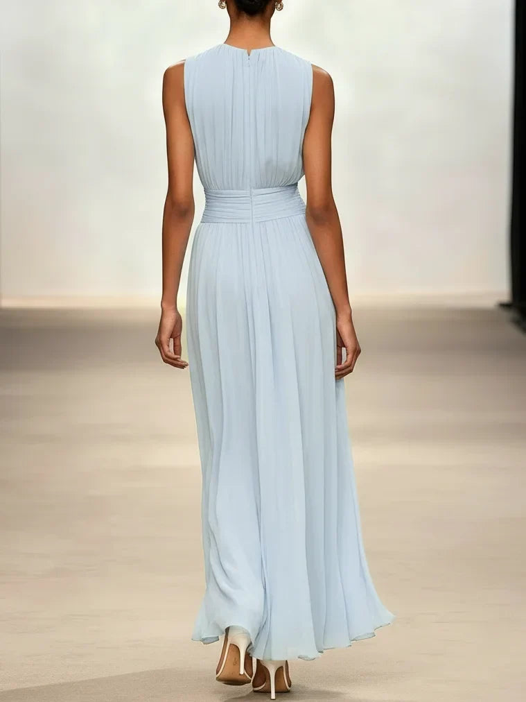 Vestido Longo em Chiffon Franzido Mulher
