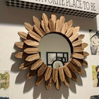 Tessa | Espelho de Parede Redondo | Estilo Boho, Madeira, Girassol | Decorativo