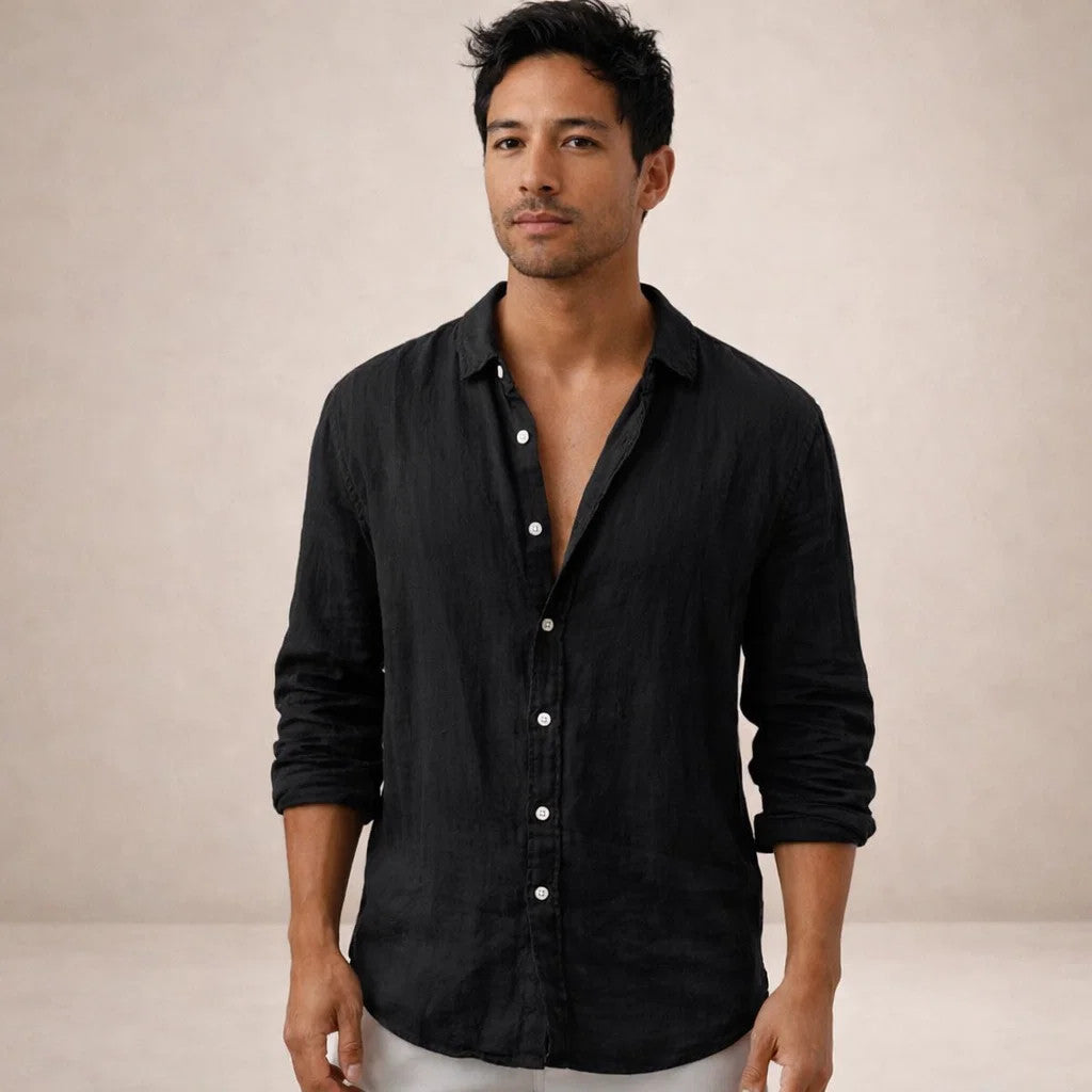Luna | Homem Camisa de Linho Casual Manga Longa