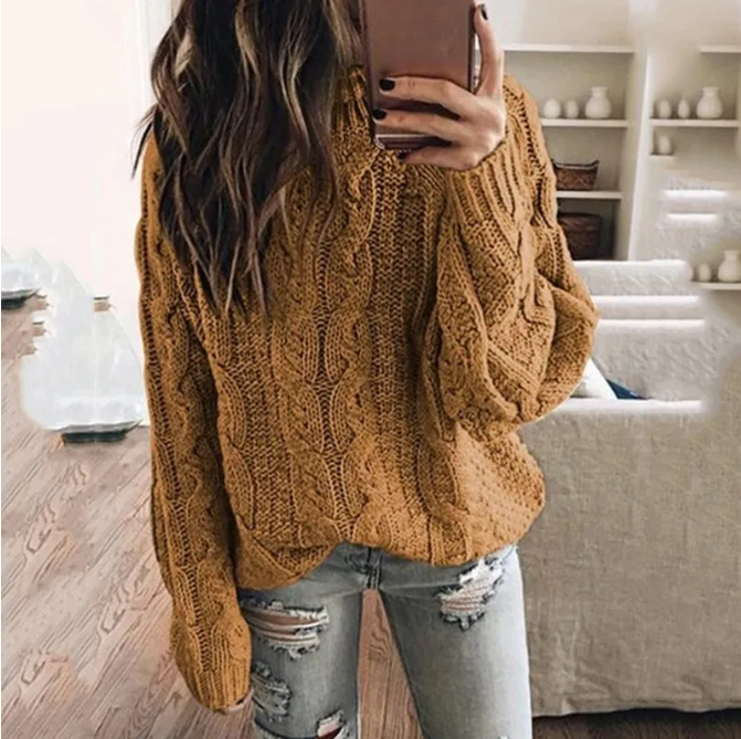 Yvaine | Mulher Tricot Cable Knit Camisola Ombro a Descoberto