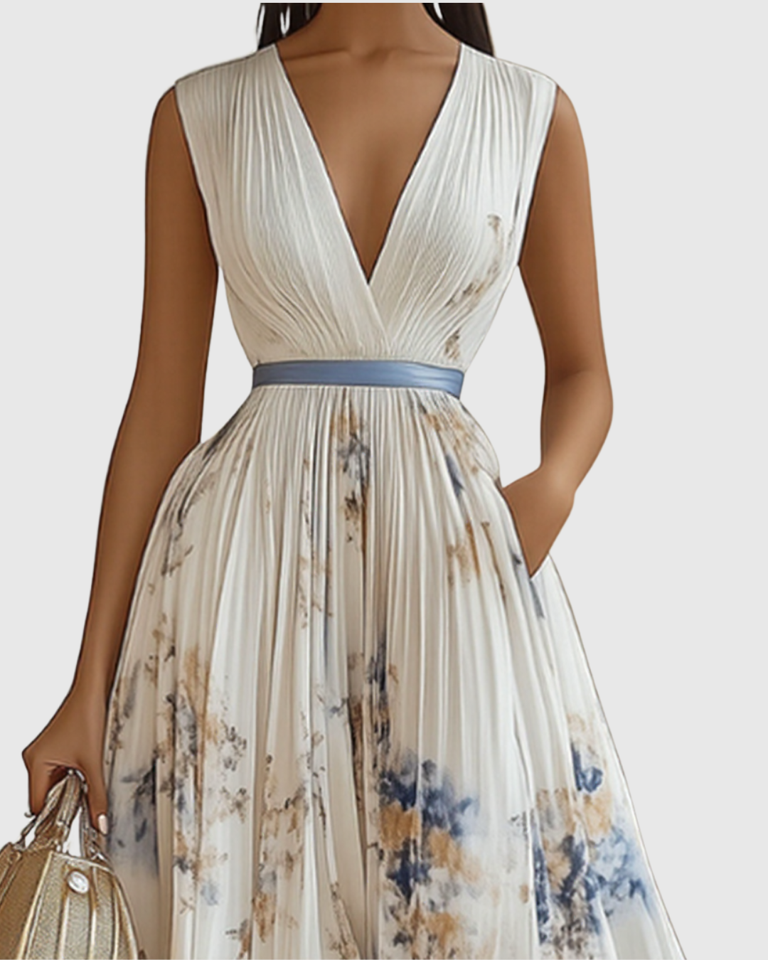Calla | Vestido Midi Floral Feminino Sem Mangas Linha A
