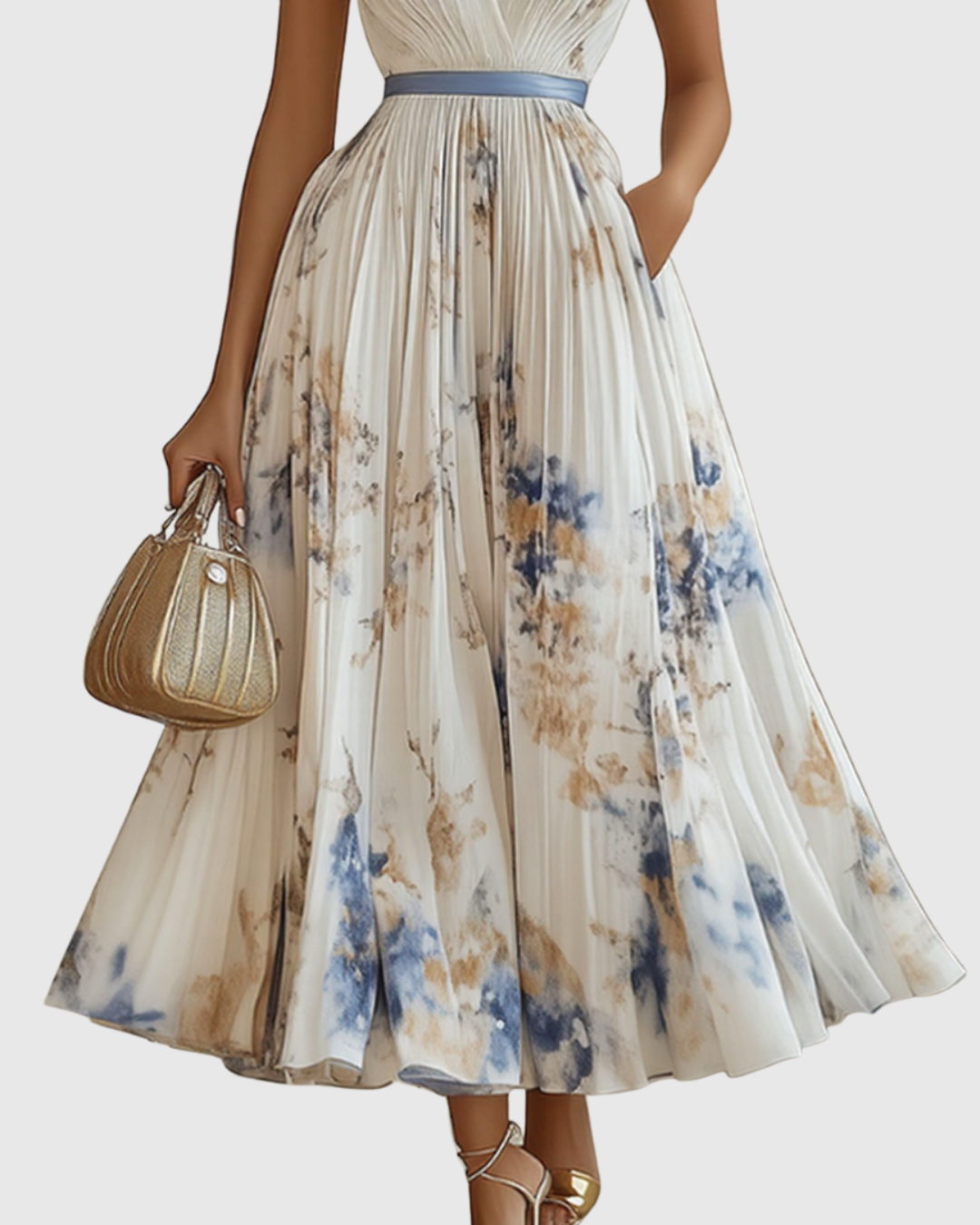 Calla | Vestido Midi Floral Feminino Sem Mangas Linha A