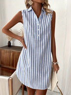 Dione | Vestido Camisa Mini Listrado Sem Mangas Feminino