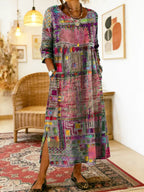 Lena | Vestido Jeans com Patchwork Étnico Feminino