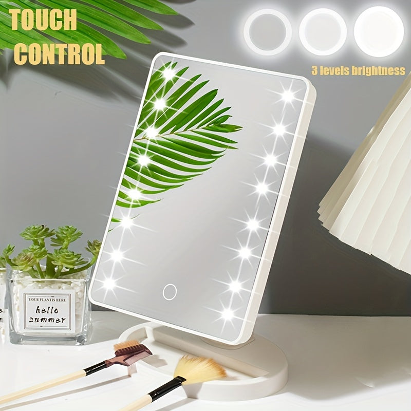 Anneke | Espelho de Maquiagem com LED | 16 LEDs, Brilho Ajustável, Touch Screen | USB e Pilhas