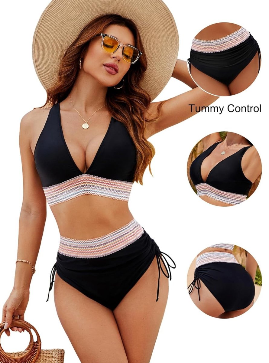 Bikini feminino com controle de barriga push up mid waist em várias cores