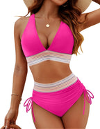 Bikini feminino com controle de barriga push up mid waist em várias cores