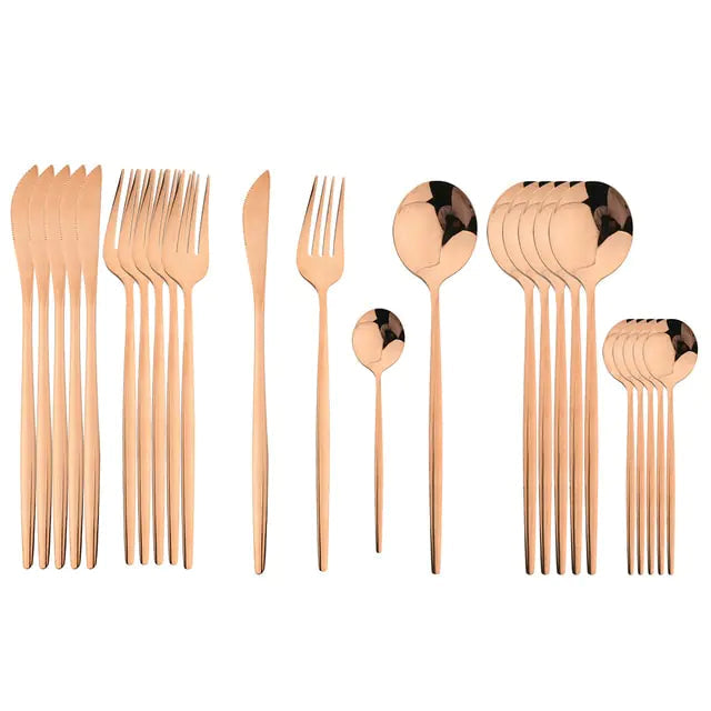 Conjunto de Talheres em Aço Inox 24 Peças | Nova | Dourado, Preto, Rosa