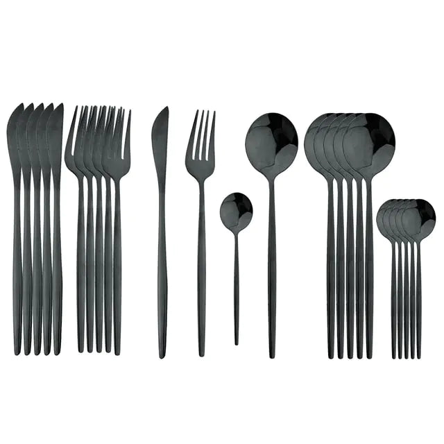 Conjunto de Talheres em Aço Inox 24 Peças | Nova | Dourado, Preto, Rosa