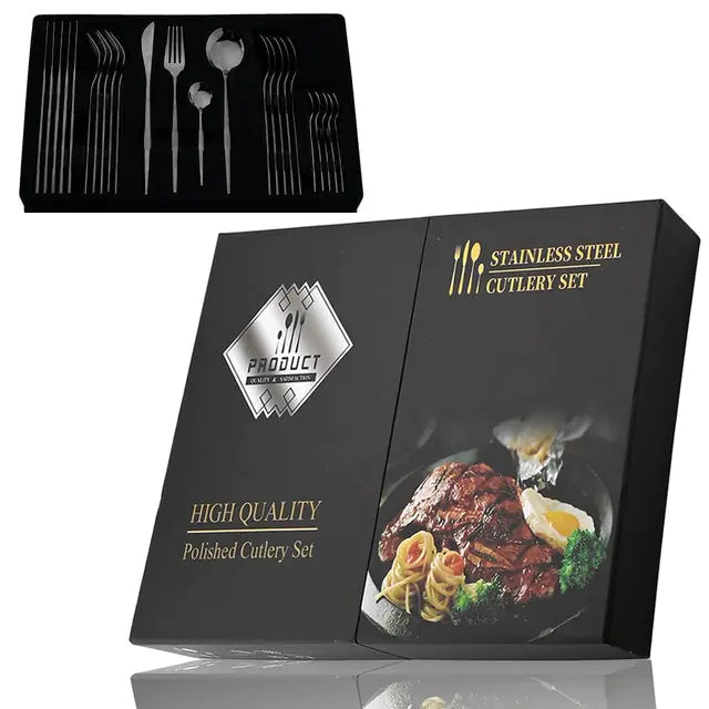 Conjunto de Talheres em Aço Inox 24 Peças | Nova | Dourado, Preto, Rosa