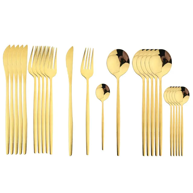 Conjunto de Talheres em Aço Inox 24 Peças | Nova | Dourado, Preto, Rosa