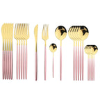 Conjunto de Talheres em Aço Inox 24 Peças | Nova | Dourado, Preto, Rosa