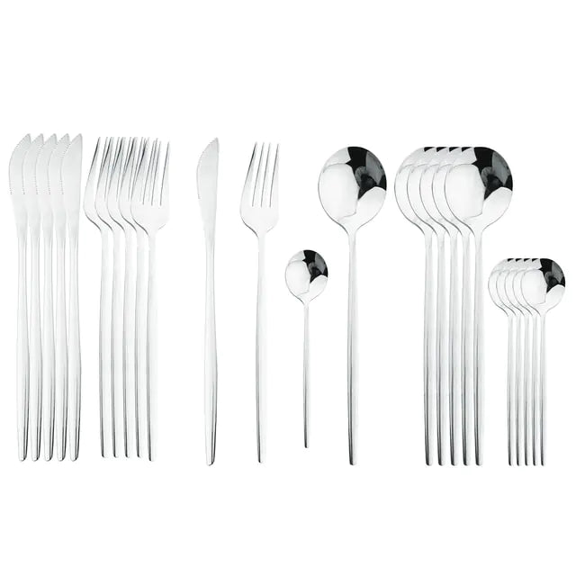Conjunto de Talheres em Aço Inox 24 Peças | Nova | Dourado, Preto, Rosa