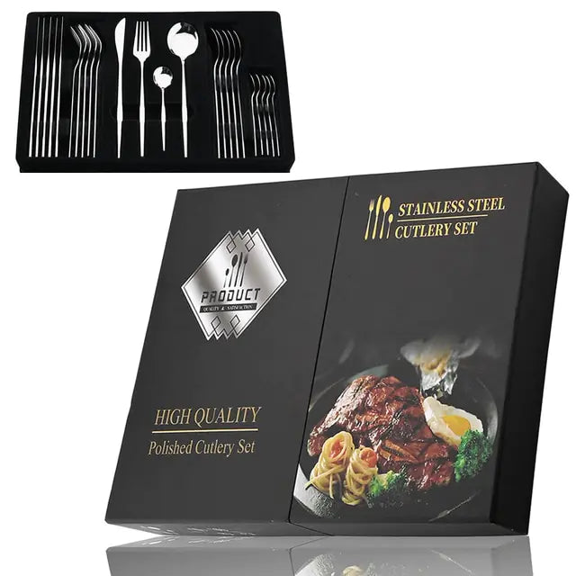 Conjunto de Talheres em Aço Inox 24 Peças | Nova | Dourado, Preto, Rosa