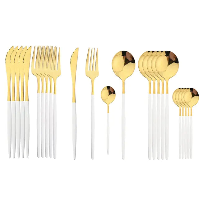Conjunto de Talheres em Aço Inox 24 Peças | Nova | Dourado, Preto, Rosa