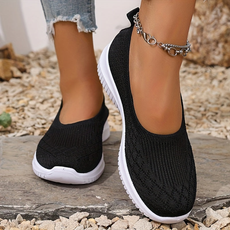 Eira | Sapatilhas Slip On Femininas Malha Bico Redondo