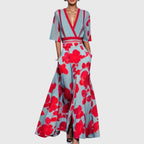 Vestido Feminino Floral com Cinto e Saia Evasê