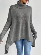 Mulher Camisola Tricot Gola Alta Assimétrica