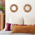 Tessa | Espelho de Parede Redondo | Estilo Boho, Madeira, Girassol | Decorativo