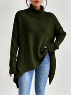 Mulher Camisola Tricot Gola Alta Assimétrica