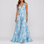 Lyra | Vestido Maxi Chiffon Floral Decote V Profundo Convidada Casamento