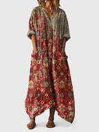 Willa | Vestido Longo Feminino Boho Algodão Paisley com Bolsos
