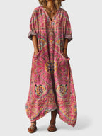 Willa | Vestido Longo Feminino Boho Algodão Paisley com Bolsos