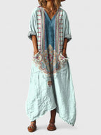 Willa | Vestido Longo Feminino Boho Algodão Paisley com Bolsos