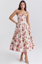 Freya | Vestido Midi Feminino Evasê com Alças Ajustáveis e Bojo