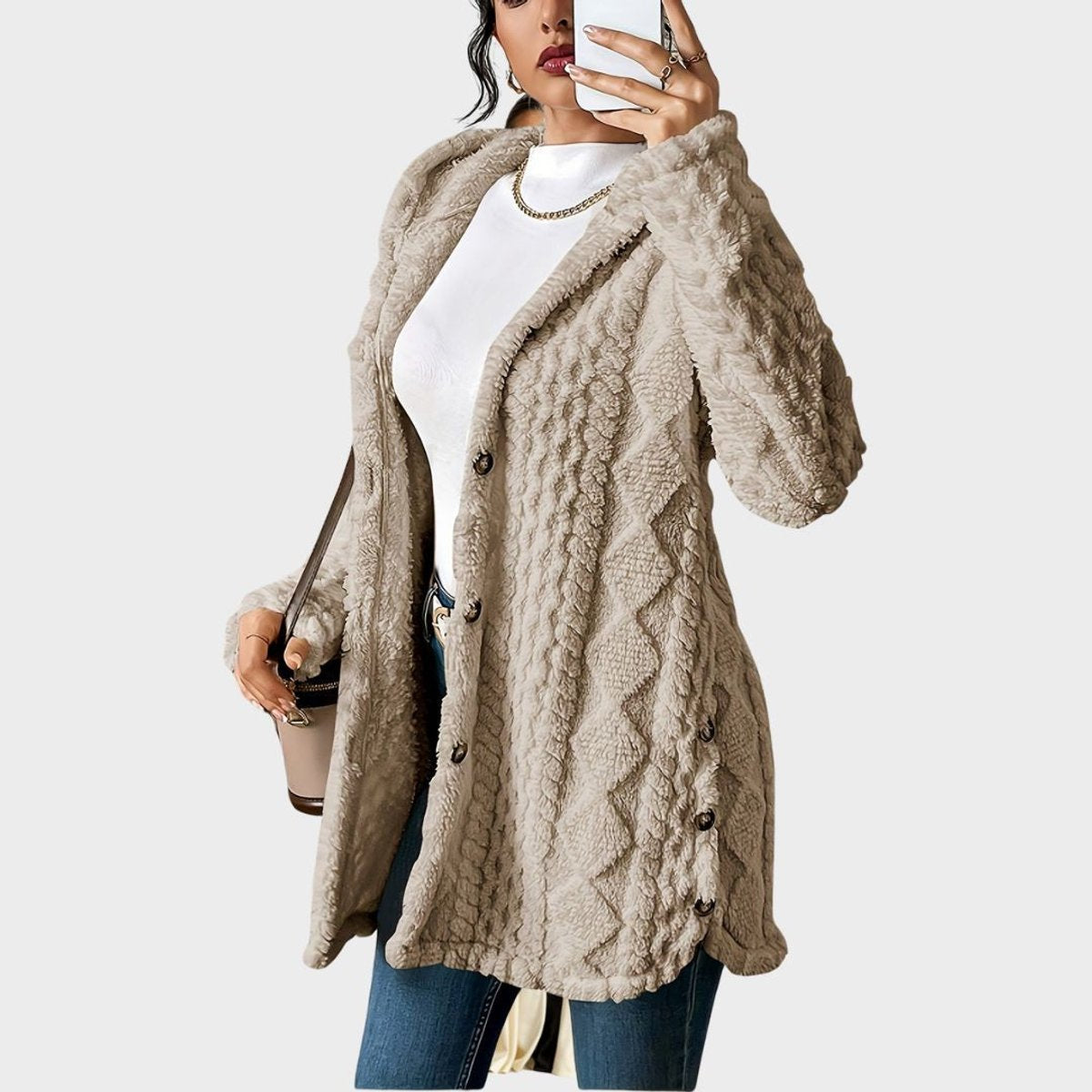 Solene | Mulher Cardigan Peluche Oversized com Capuz