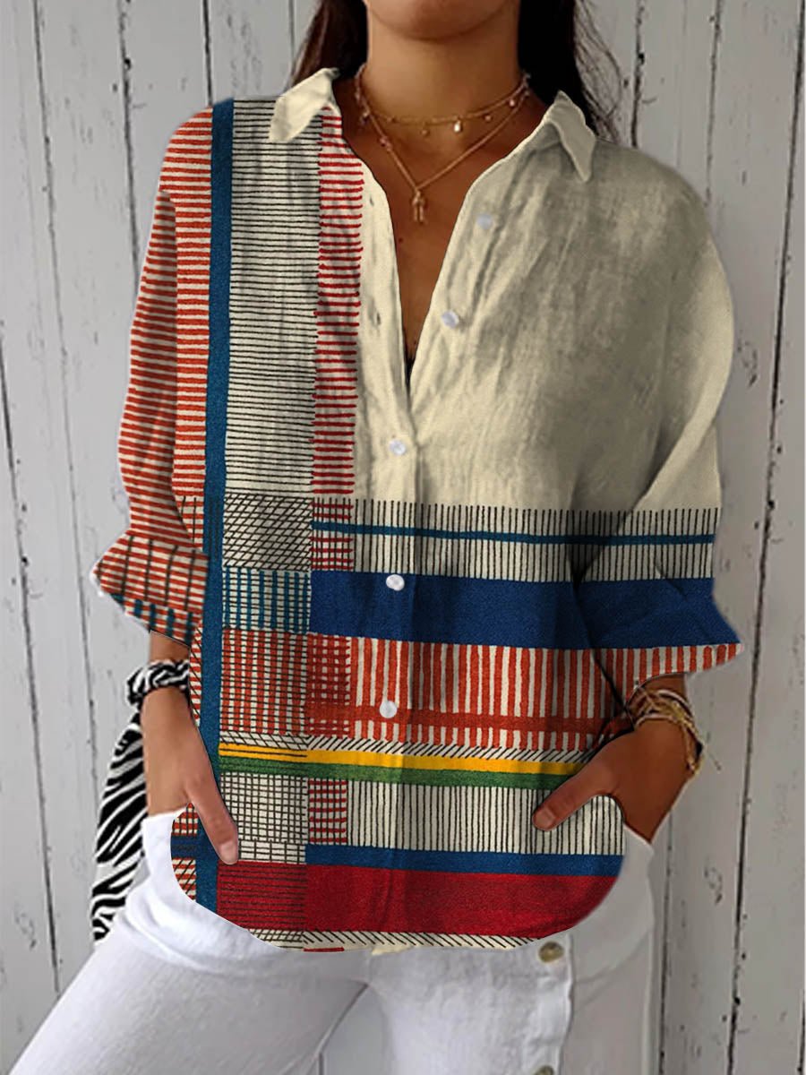 Ondine | Mulher Blusa Manga Longa Padrão Geométrico Decote V