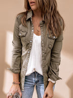 Noor | Mulher Jaqueta Jeans Gola Camisa Bolsos