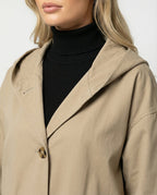Liora | Mulher Trench Coat Longo Impermeável com Capuz