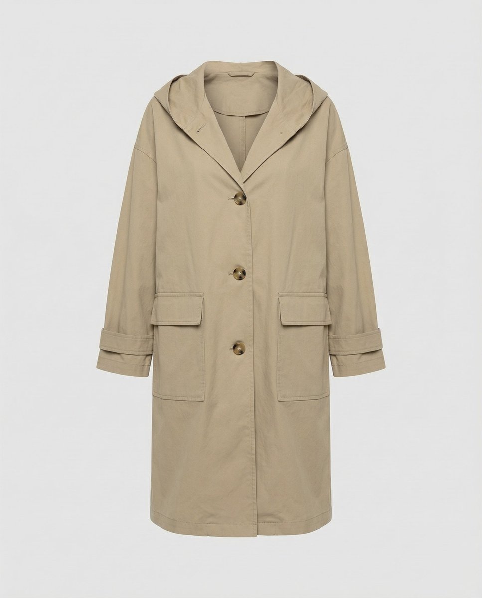 Liora | Mulher Trench Coat Longo Impermeável com Capuz