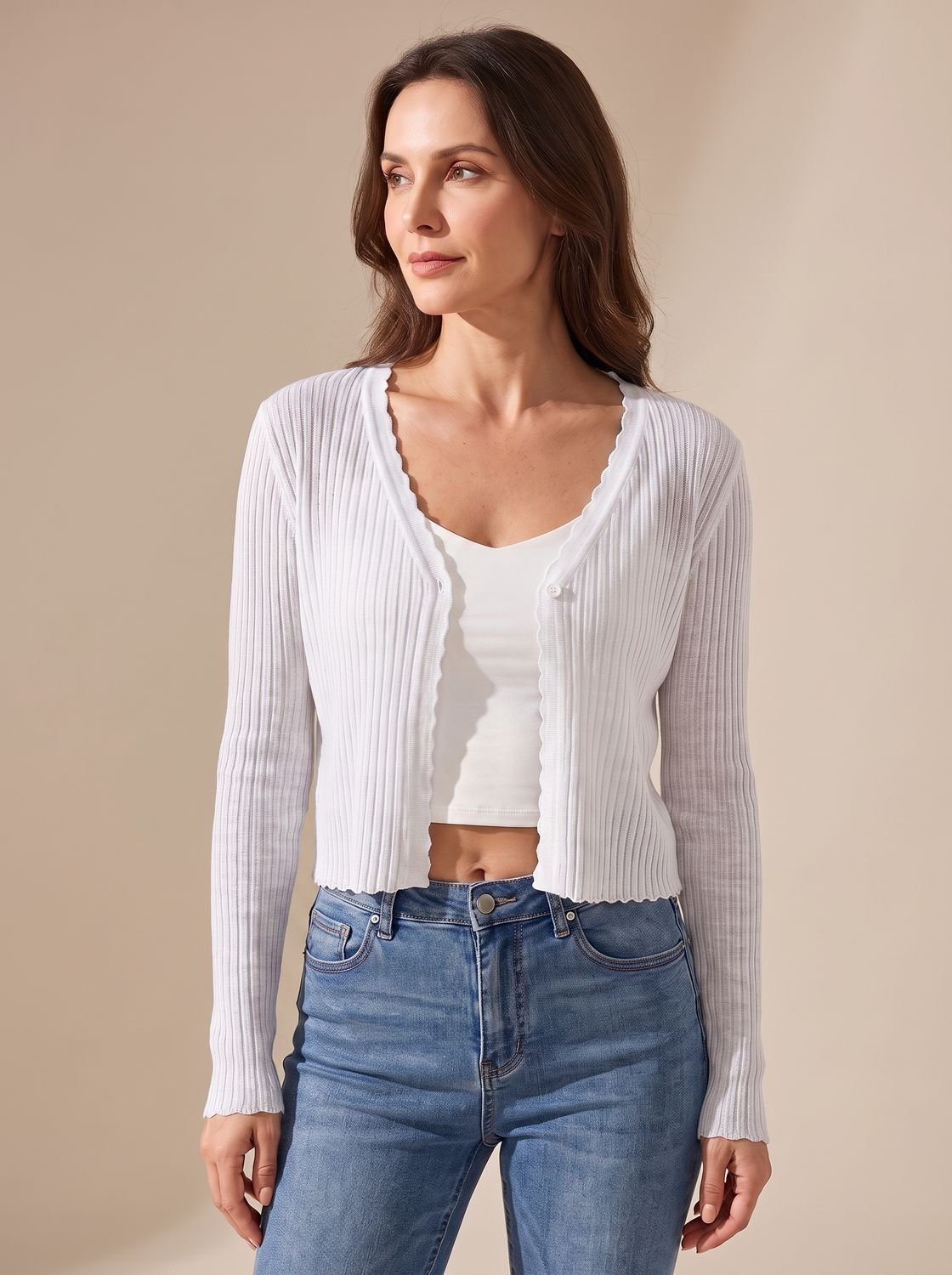 Luna | Mulher Cardigan Tricot Decote V Leve