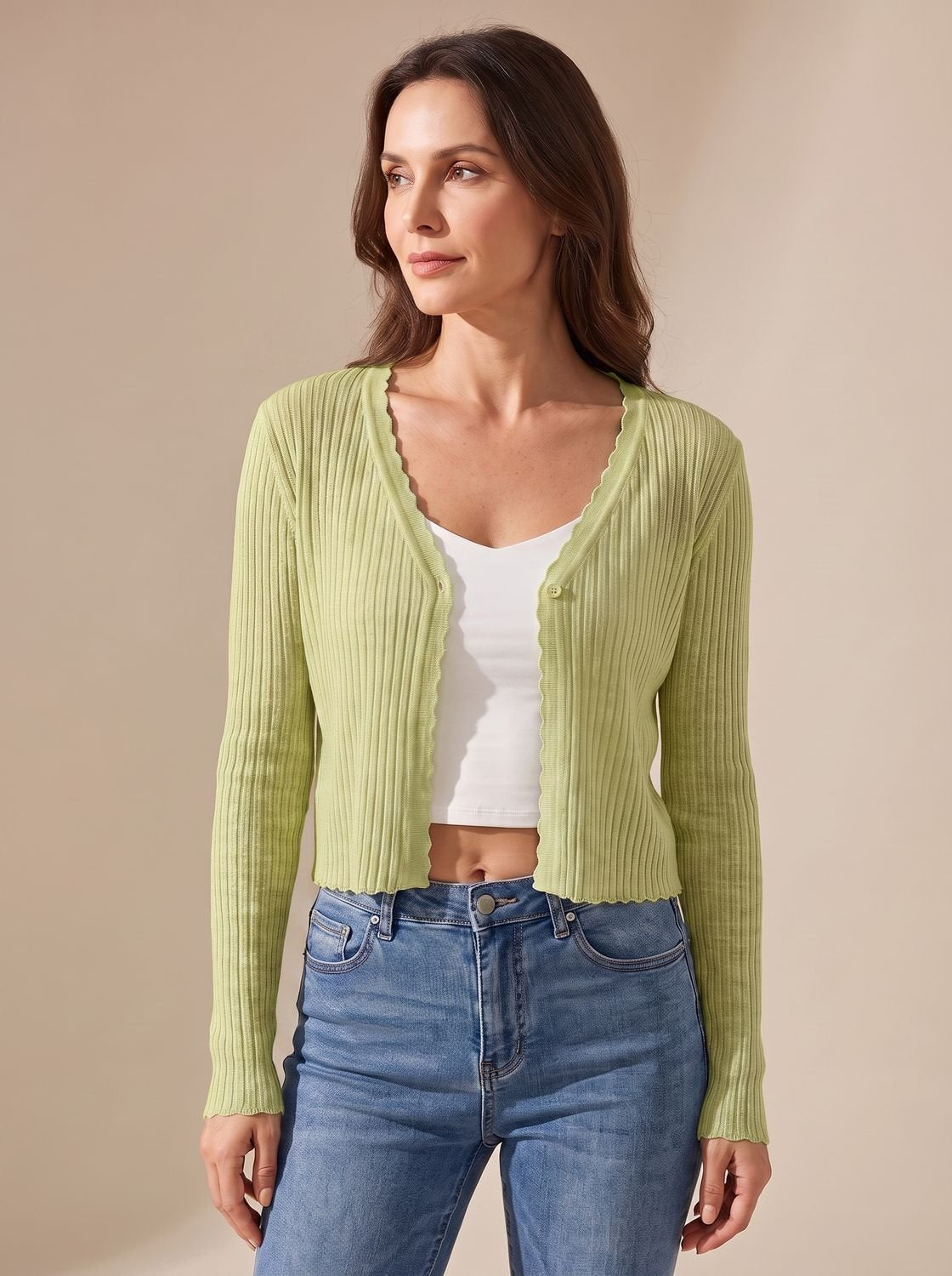 Luna | Mulher Cardigan Tricot Decote V Leve