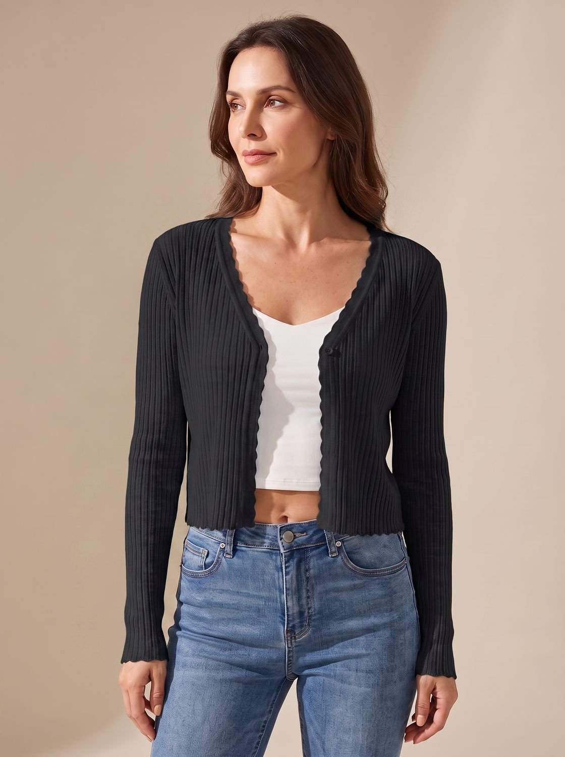 Luna | Mulher Cardigan Tricot Decote V Leve