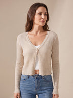 Luna | Mulher Cardigan Tricot Decote V Leve