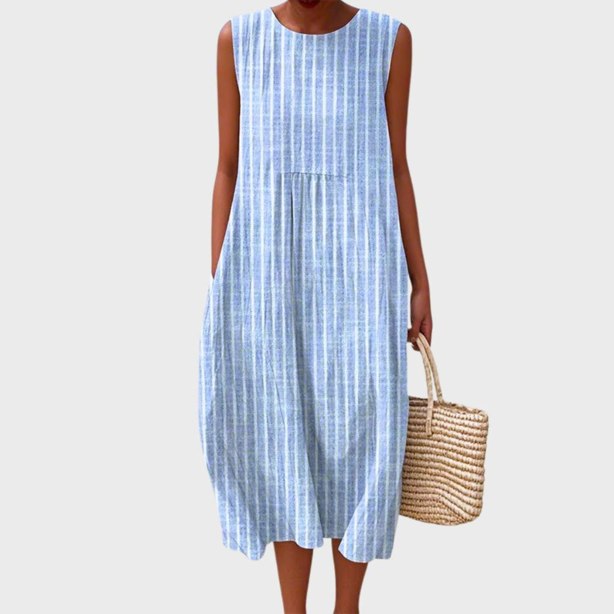 Nora | Mulher Linho Vestido Midi Sem Mangas Relaxed