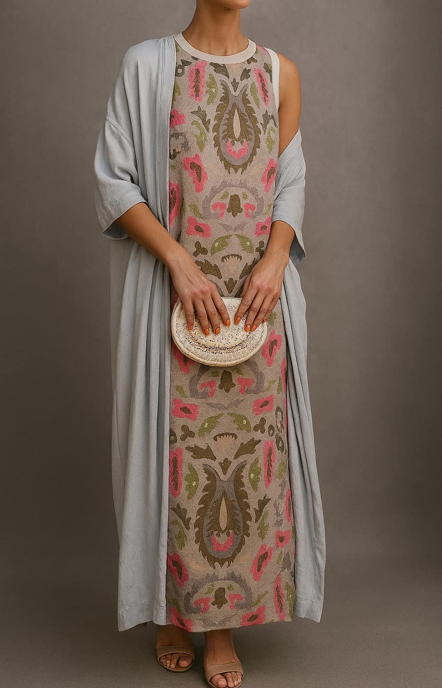 Xanthe | Mulher Vestido Maxi Floral sem Mangas com Casaco Conjunto