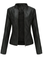 Seraphina | Jaqueta Feminina Biker com Zíper Gola Alta
