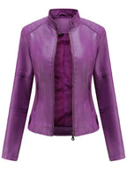 Seraphina | Jaqueta Feminina Biker com Zíper Gola Alta
