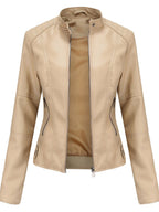 Seraphina | Jaqueta Feminina Biker com Zíper Gola Alta