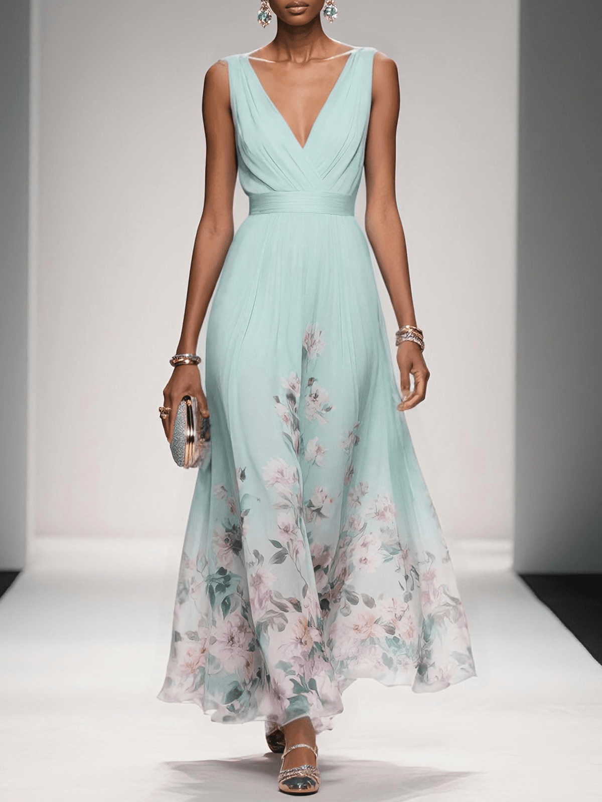 Inez | Vestido Floral Convidada de Casamento Decote V