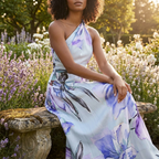Faline | Vestido Longo Feminino Estampado Assimétrico Halter