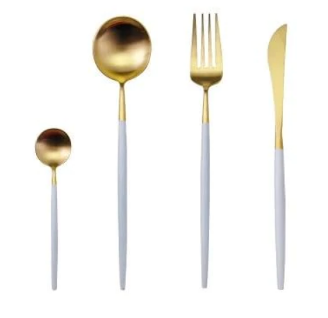 Conjunto de Talheres 24 Peças | Aço Inoxidável Ouro e Prata | Della