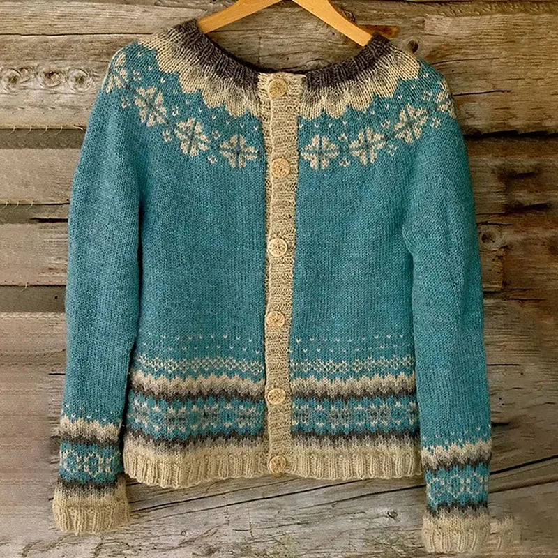 Maren | Mulher Cardigan Islandês Vintage Tricotado à Mão